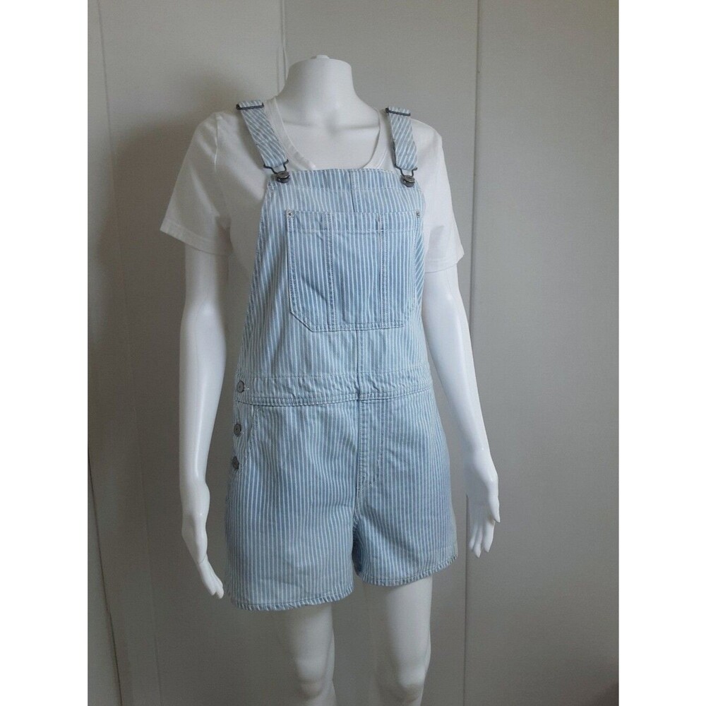 OLD NAVY Baggy Railroad Denim Overalls Shorts | Time & Tru White T-Shirt Sz M